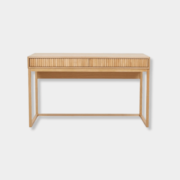Globe West Benjamin Ripple Desk in natural ash with geometric frame and ripple textured front drawers