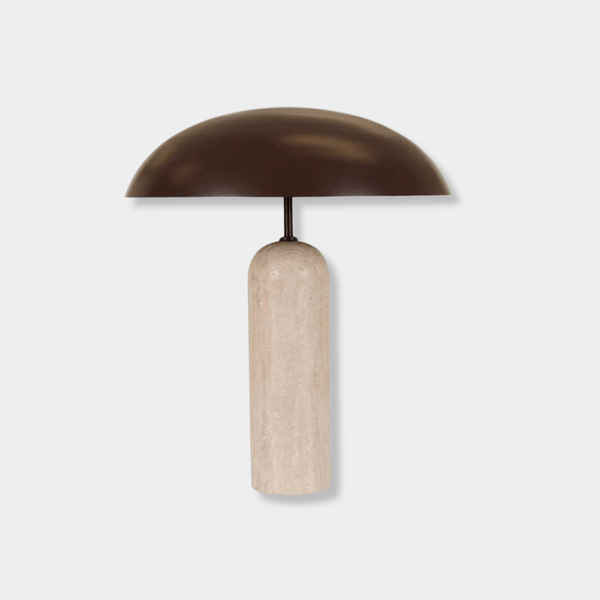 GlobeWest Easton Ellipse Table Lamp, Travertine & Burgundy | Norsu Interiors