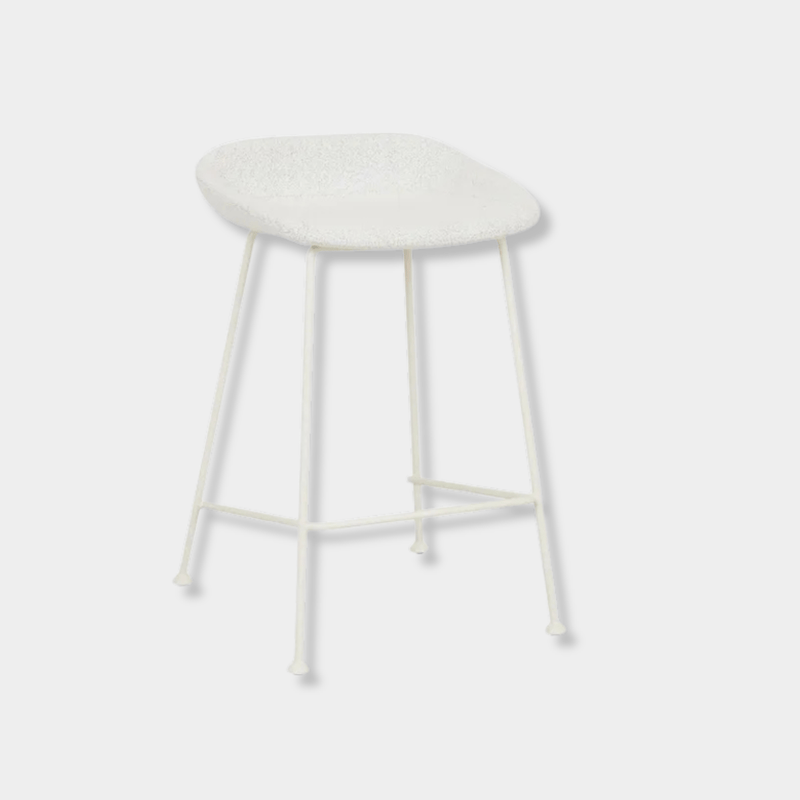 GlobeWest Turner Barstool with birch boucle upholstery and bone powdercoated metal frame, slim design with contoured seat for comfort