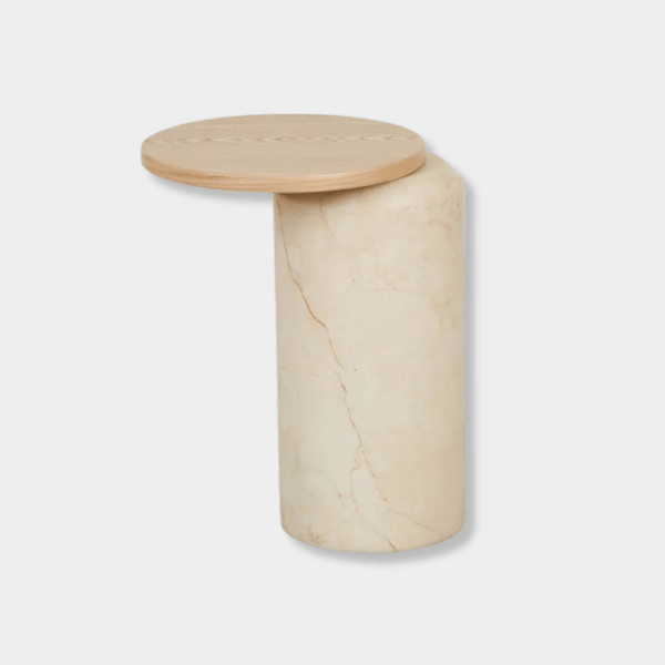GlobeWest Pablo Marble Side Table, Natural Ash & Brown Vein Marble | Norsu Interiors