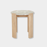 GlobeWest Willa Marble side table with grey marble top and light oak legs, round modern design