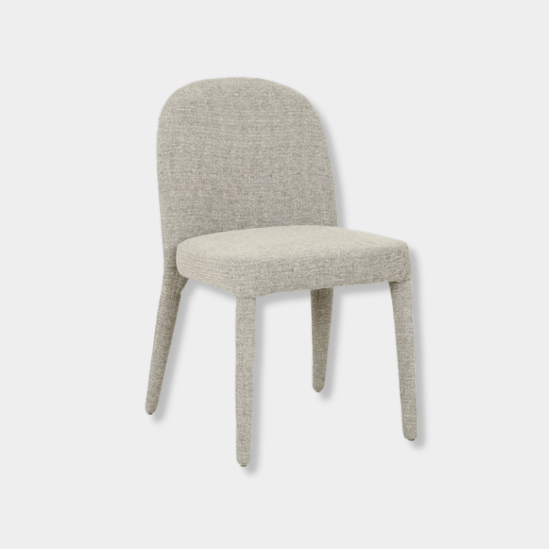 GlobeWest Jules Dining Chair in pebble tweed upholstery with curved padded frame and upholstered metal legs