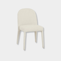 GlobeWest Jules Dining Chair in Sandcastle Tweed upholstery with curved back and upholstered metal legs.