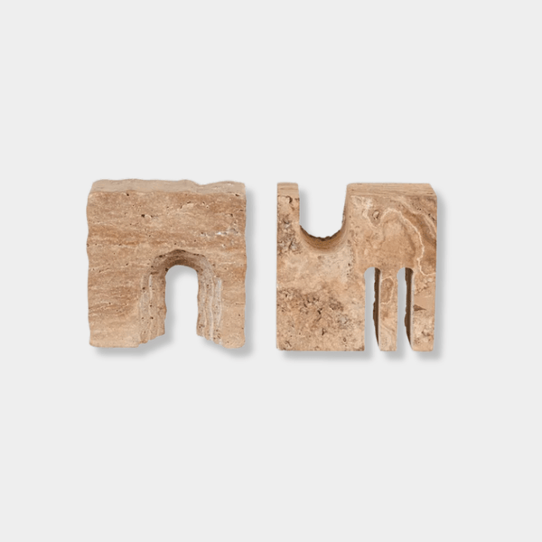 Rufus Rovine Bookends set of 2 in polished natural travertine marble with modern oversized design