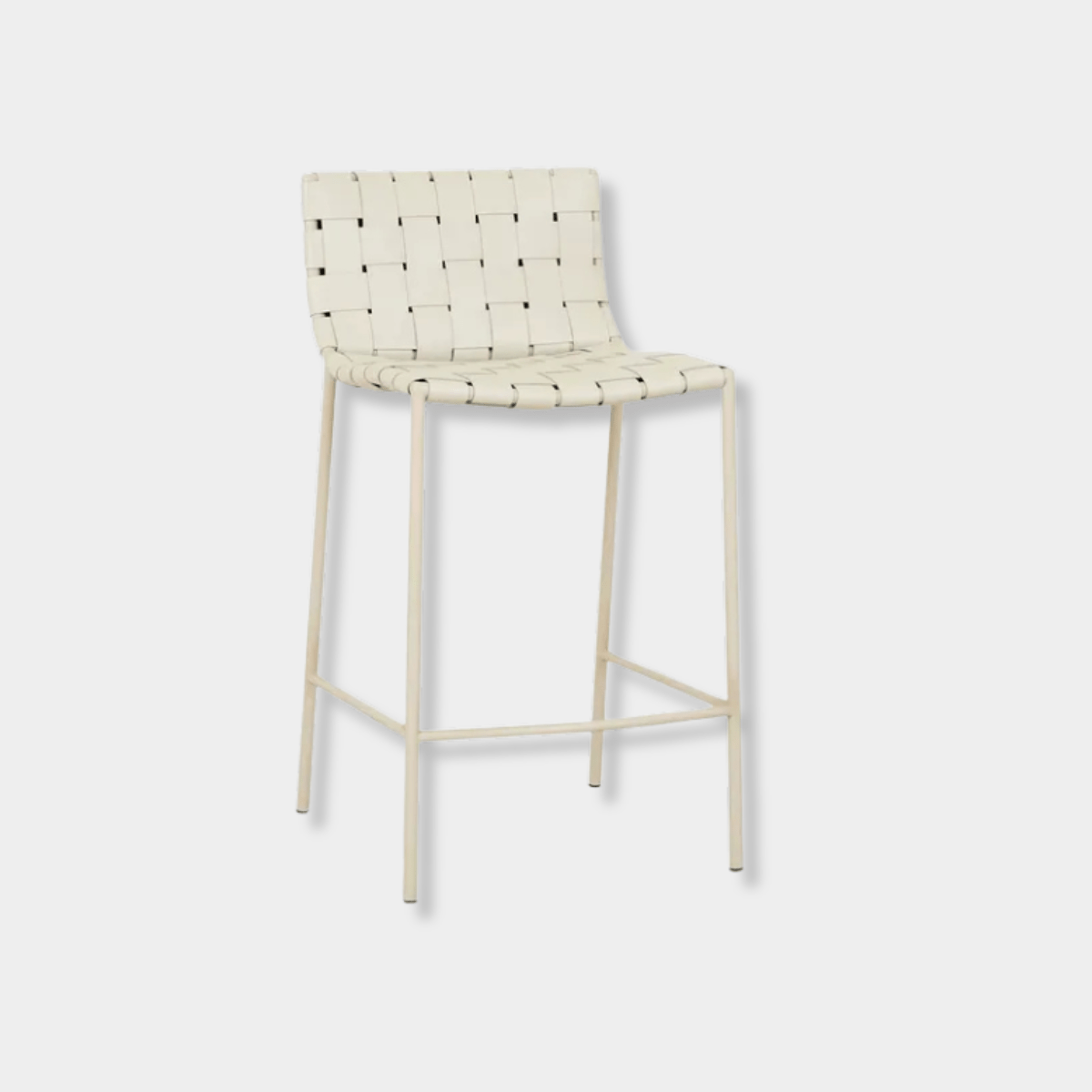 GlobeWest Everly Barstool in linen grey with matte grey iron frame and woven seat design