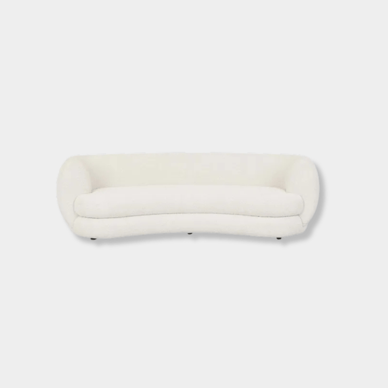GlobeWest Hugo Vera 4 seater sofa in oat boucle with rounded edges and plush cushioning.