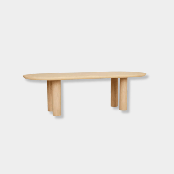 GlobeWest Seb Oval Four Leg Dining Table in natural oak veneer with oval top and four solid legs, modern design.