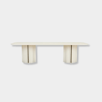 GlobeWest Leon Dining Table in porcelain with sculptural fluted pillar legs and rounded corners, seating up to 10.