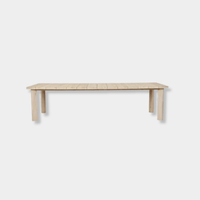 GlobeWest Montana Raft Dining Table in aged teak with slatted top and solid legs, seating up to 8.