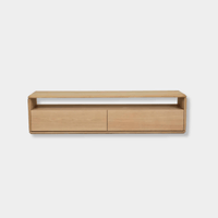 GlobeWest Henry Entertainment Unit in light oak with two drawers and open shelving, modern oak veneer design