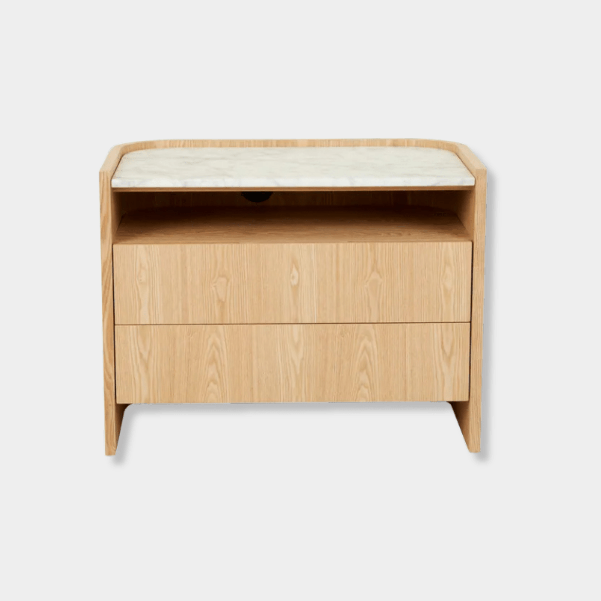 Globe West Bedside Tables Globe West Elsie Two Drawer Bedside - White Marble - Natural Ash