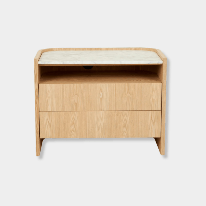 Globe West Bedside Tables Globe West Elsie Two Drawer Bedside - White Marble - Natural Ash