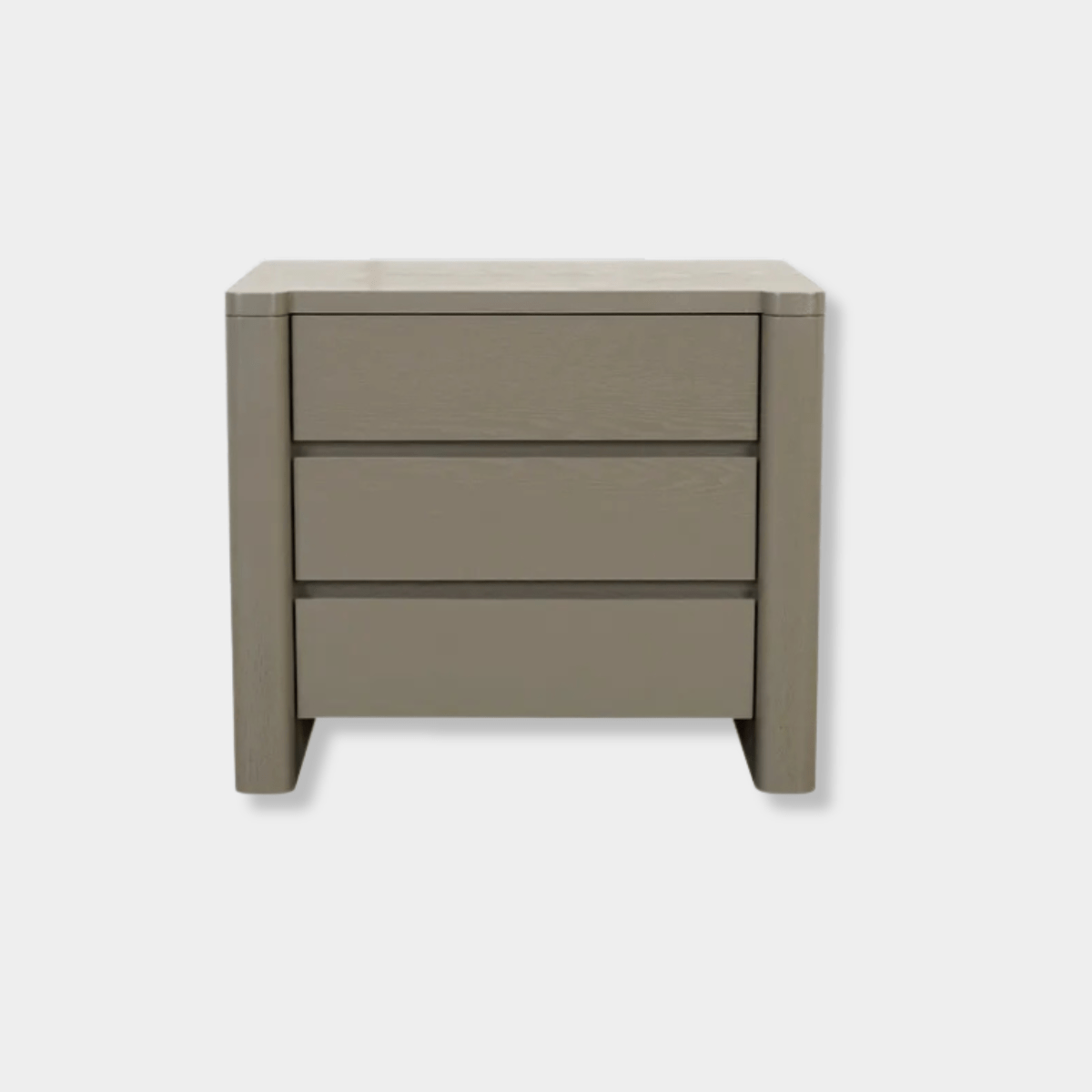 GlobeWest August 3 Drawer Bedside in Snowgum ash veneer with sleek modern design and spacious storage drawers