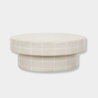 GlobeWest Seville Tile round coffee table in pearl white with mid-century modern design and tile pattern