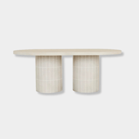 GlobeWest Seville Tile Oval Dining Table in pearl white with tiled cylindrical base and matte glazed concrete top