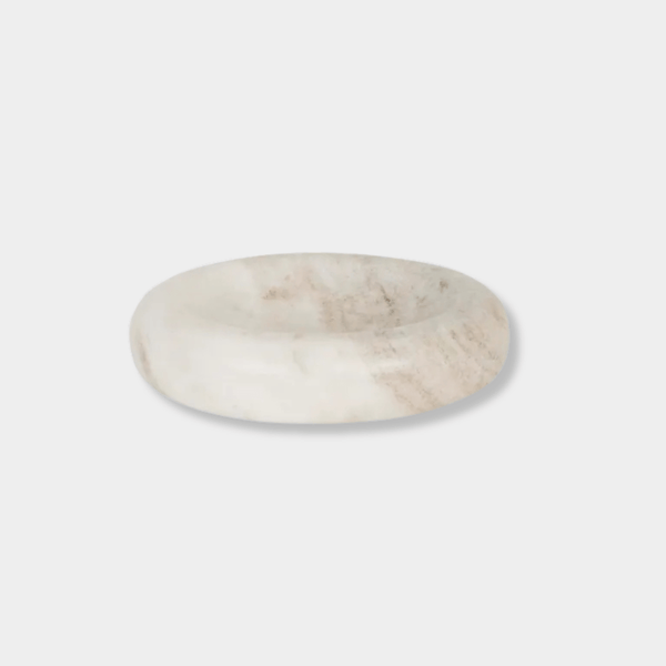 GlobeWest Rufus Indra Bowl in oat marble with polished finish and rounded shape for elegant indoor decor