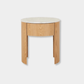 GlobeWest Oberon Crescent Marble Bedside - Matt White Marble - Natural Ash