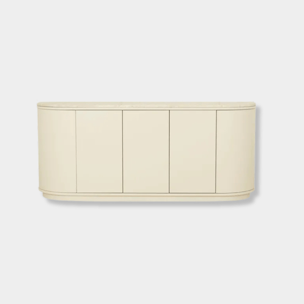 GlobeWest Oberon Crescent Marble Buffet, Natural Travertine & Shell | Norsu Interiors