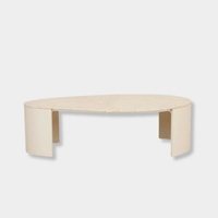 Globe West Coffee Tables GlobeWest Oberon Curve Marble Coffee Table - Natural Travertine, Shell