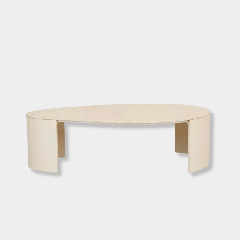 Globe West Coffee Tables GlobeWest Oberon Curve Marble Coffee Table - Natural Travertine, Shell