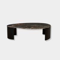 Globe West Coffee Tables GlobeWest Oberon Curve Marble Coffee Table - Matt Storm Marble, Matt Dark Oak