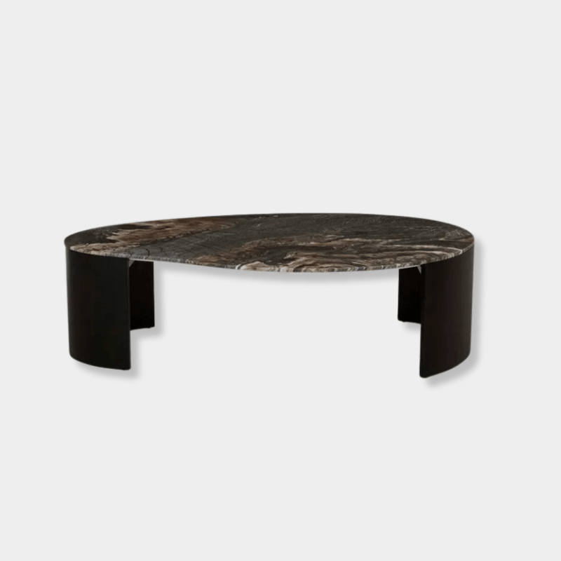 Globe West Coffee Tables GlobeWest Oberon Curve Marble Coffee Table - Matt Storm Marble, Matt Dark Oak