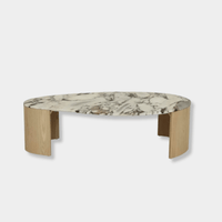 Globe West Coffee Tables GlobeWest Oberon Curve Marble Coffee Table - Matt Ocean Marble, Natural Ash