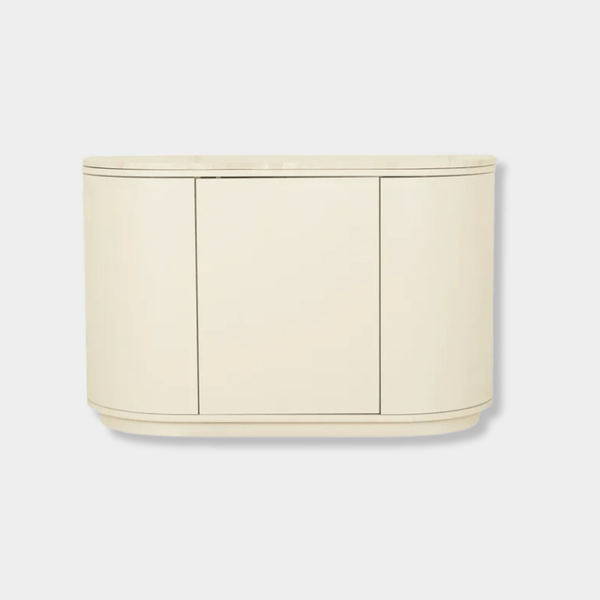 GlobeWest Oberon Crescent Marble Storage Unit, Natural Travertine & Shell | Norsu Interiors