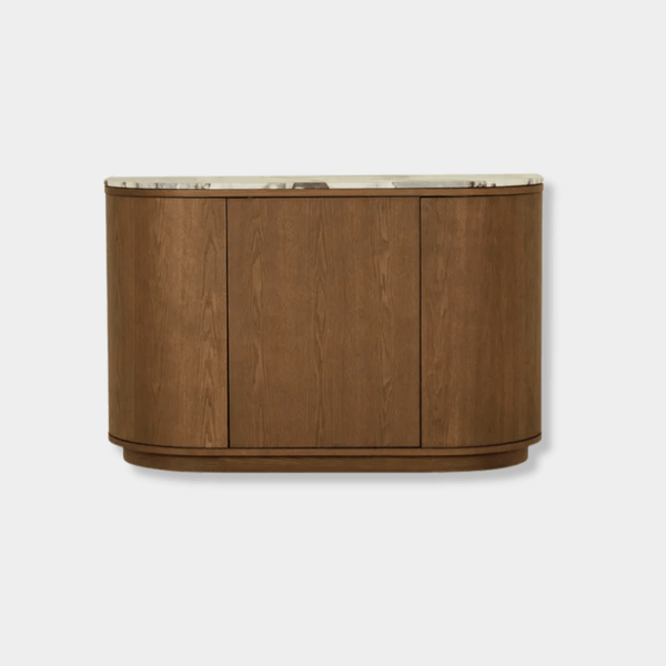 GlobeWest Oberon Crescent Marble Buffet, Matt Ocean Marble & Smoked Ash | Norsu Interiors