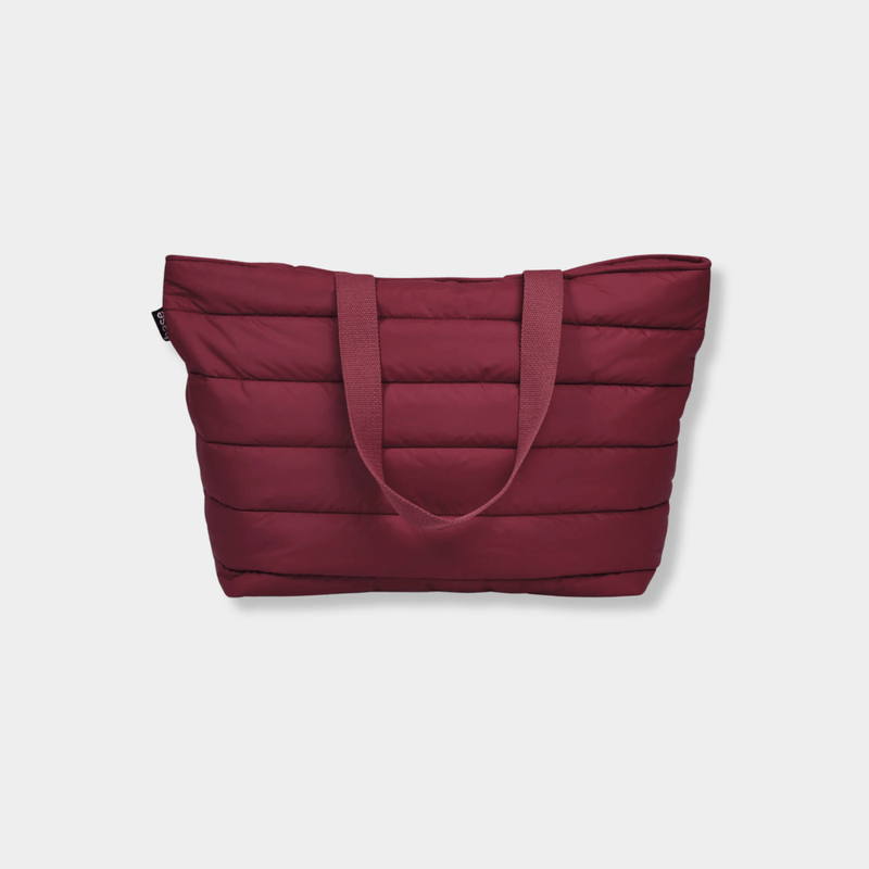 Burgundy Base Supply Take It Base Tote Bag with padded fabric, cotton straps, and chunky top zip closure designed for lightweight everyday use