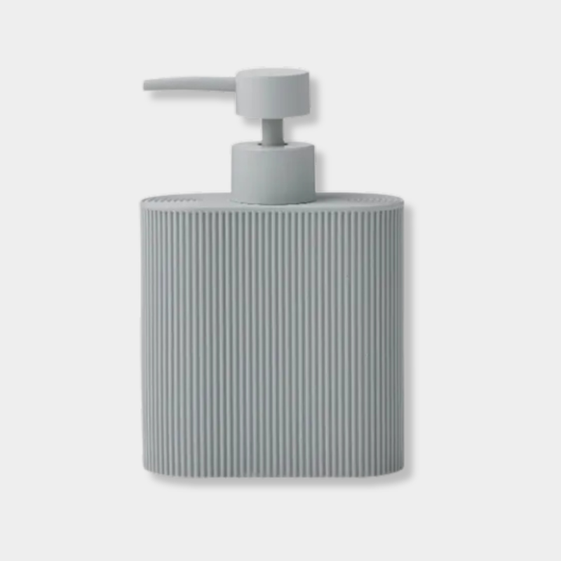 Sid Resin Dispenser in grey with ridged edges for grip, made of durable resin, ideal for bathroom or kitchen use.