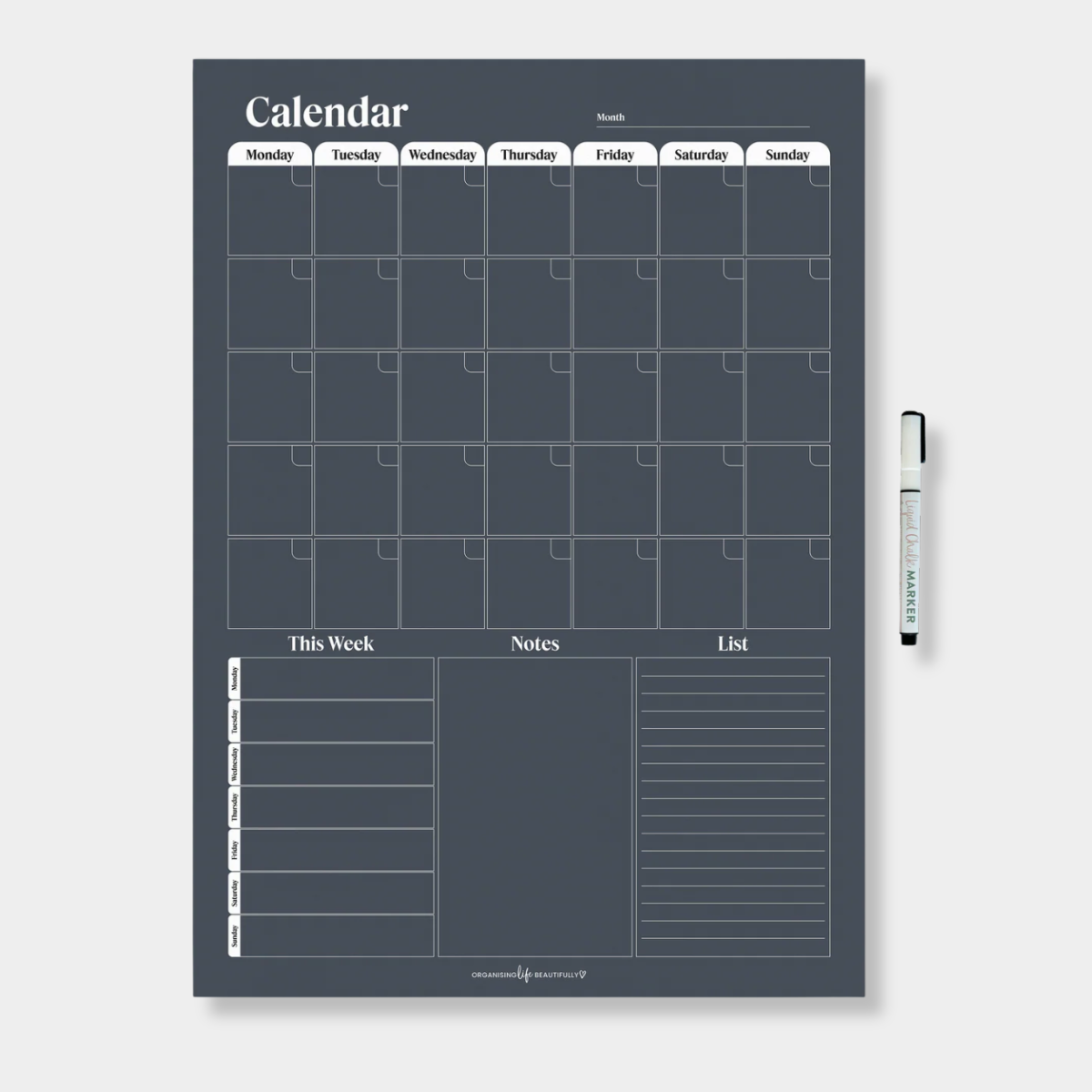 Organising Life Beautifully Magnet Multi Planner on fridge with chalk marker and application tool