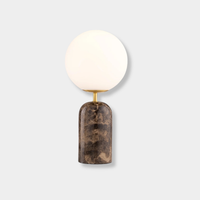 Soren Desk Lamp in brown marble with brass base and frosted glass shade, modern design