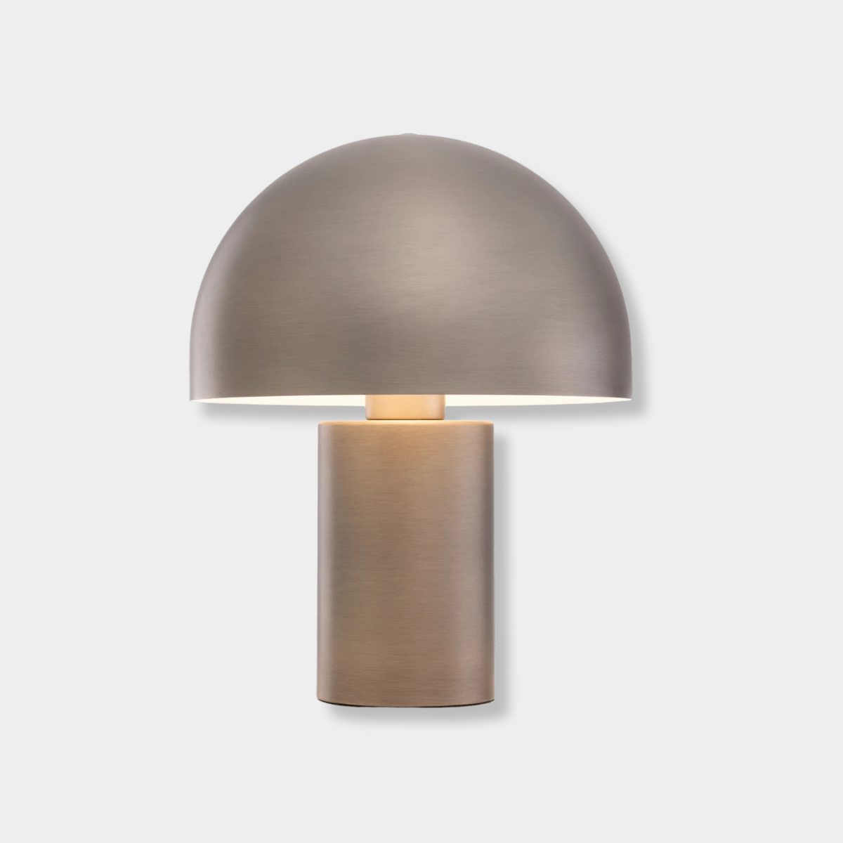 Ore Desk Lamp in brushed nickel with cylindrical base and hemispherical dome shade