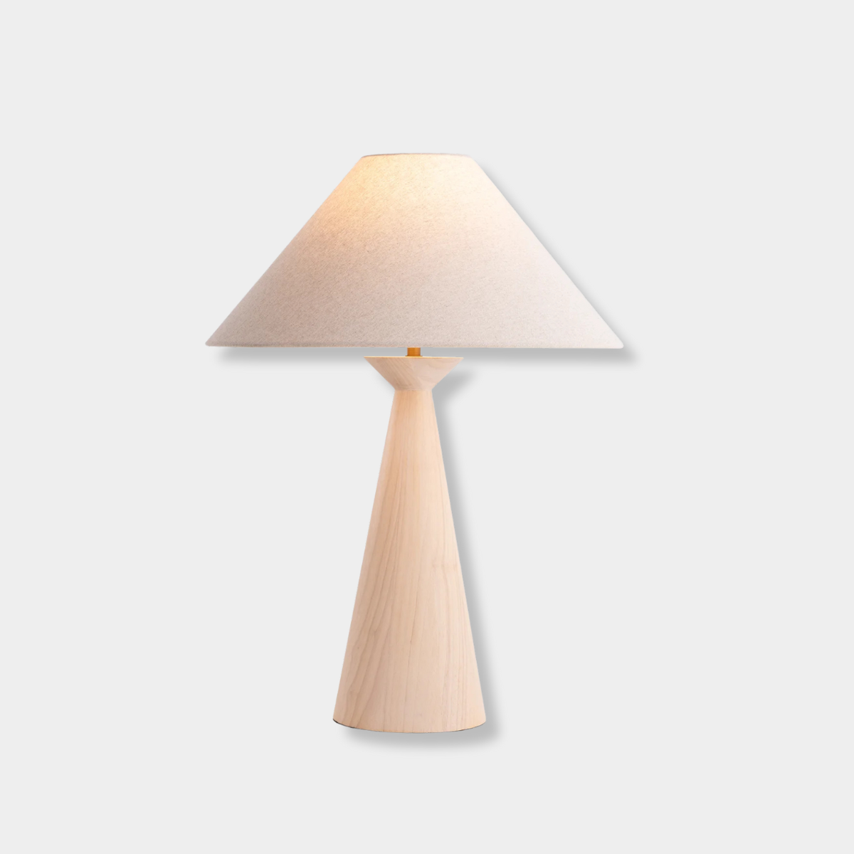 Emba Table Lamp with solid timber base and wide white linen shade