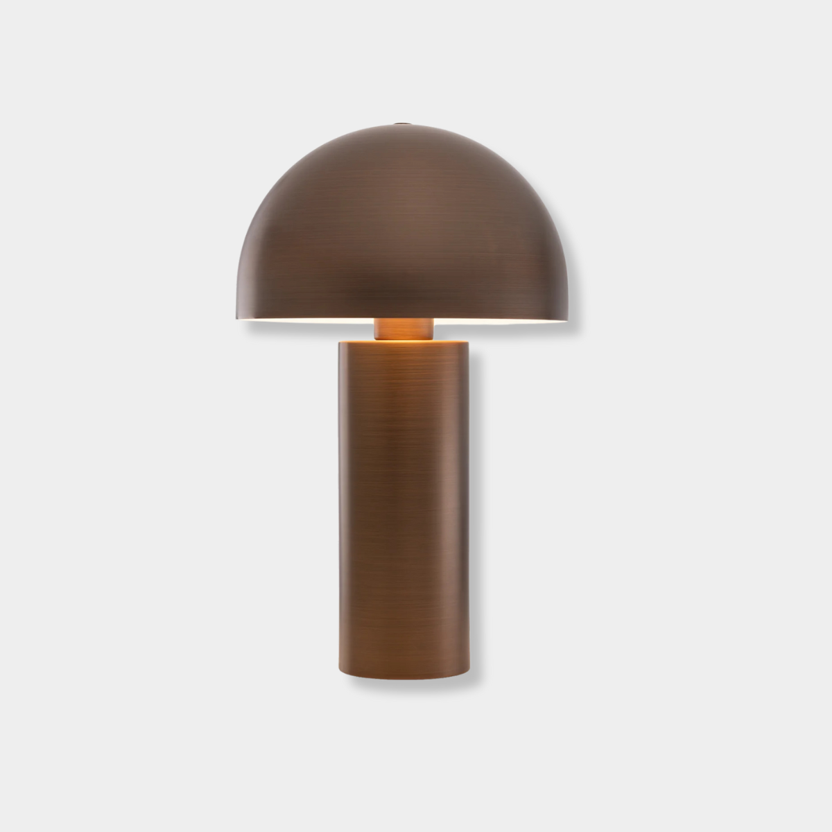 Ore Table Lamp in brushed bronze with tall cylindrical base and domed shade, modern sculptural design