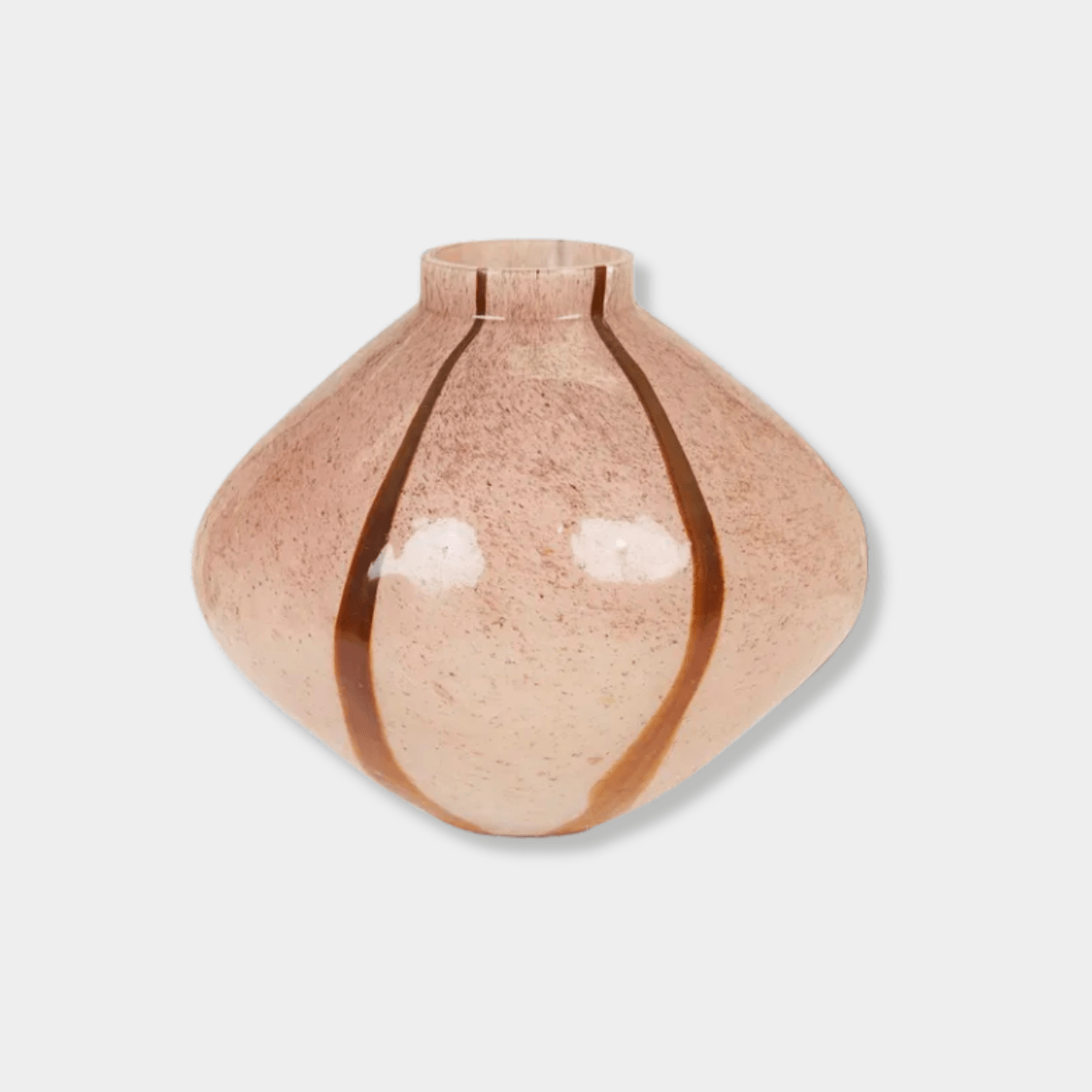 GlobeWest Boden Stripe Wide Vase in blush handblown glass with delicate stripe pattern and wide classic silhouette