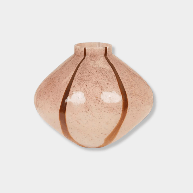 GlobeWest Boden Stripe Wide Vase in blush handblown glass with delicate stripe pattern and wide classic silhouette