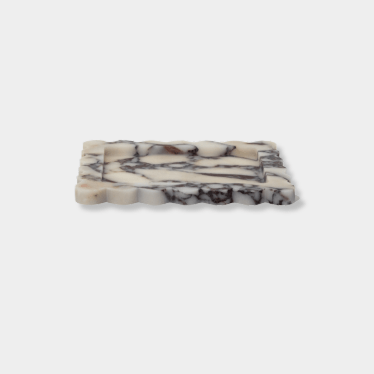 CoTheory Palazzo Marble Tray medium scalloped Viola marble with intricate palatial design and narrow profile for small spaces