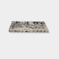 CoTheory Palazzo Scalloped Marble Bar Tray in Viola Marble with intricate palatial design and narrow profile.