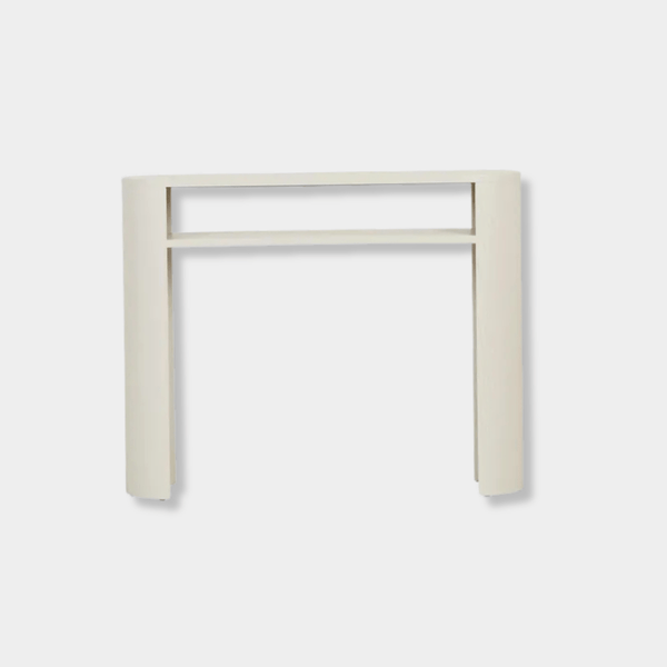 GlobeWest Classique Oval Small Shelf Console in fossil ash veneer with minimalist design and oval shape