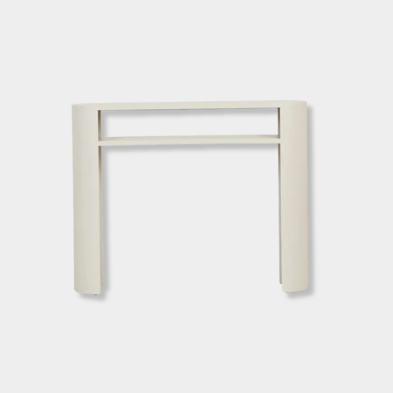 GlobeWest Classique Oval Small Shelf Console in fossil ash veneer with minimalist design and oval shape
