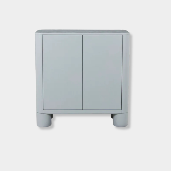 GlobeWest Frankie Storage Unit in Dusty Blue with rounded edges and chunky pillar legs