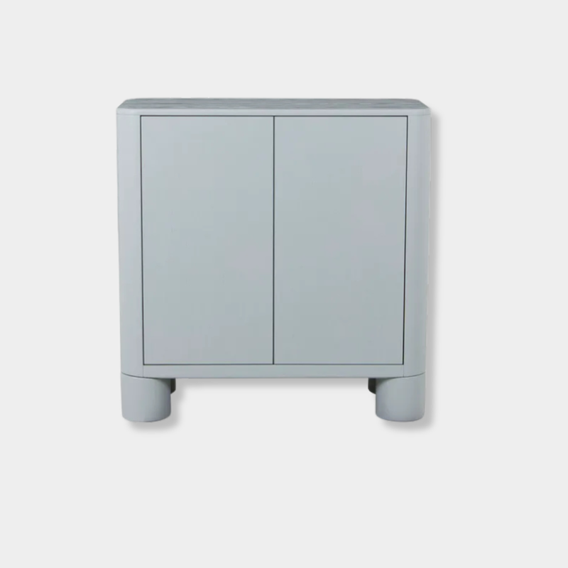 GlobeWest Frankie Storage Unit in Dusty Blue with rounded edges and chunky pillar legs