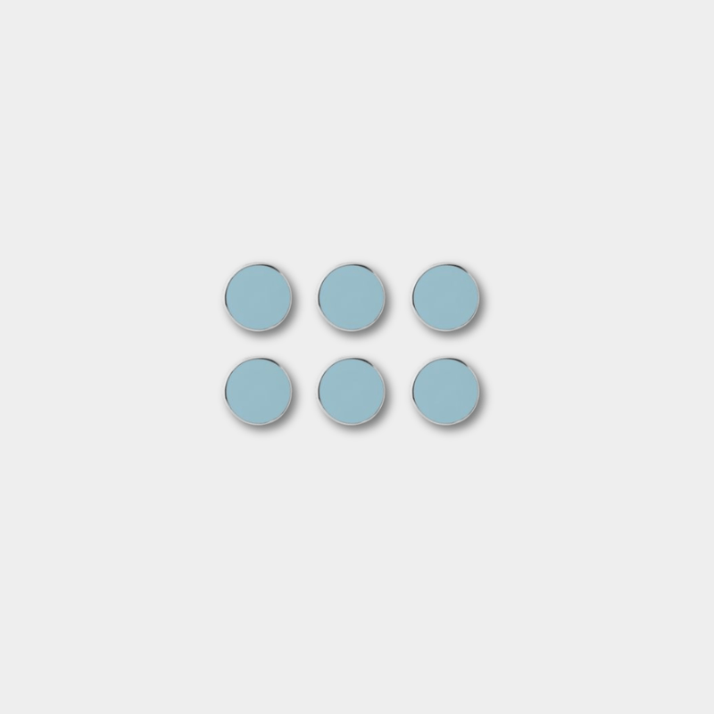 Set of six ocean blue Mustard Made magnetic buttons with smooth flat surface and shiny edges