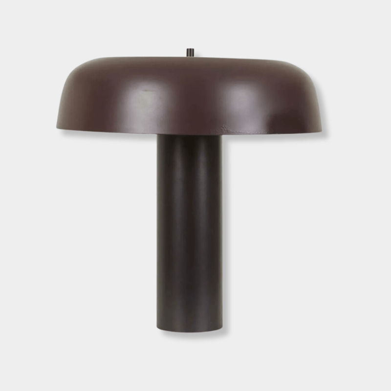 Globe West Canopy Table Lamp in burgundy with modern metal design and cylindrical base