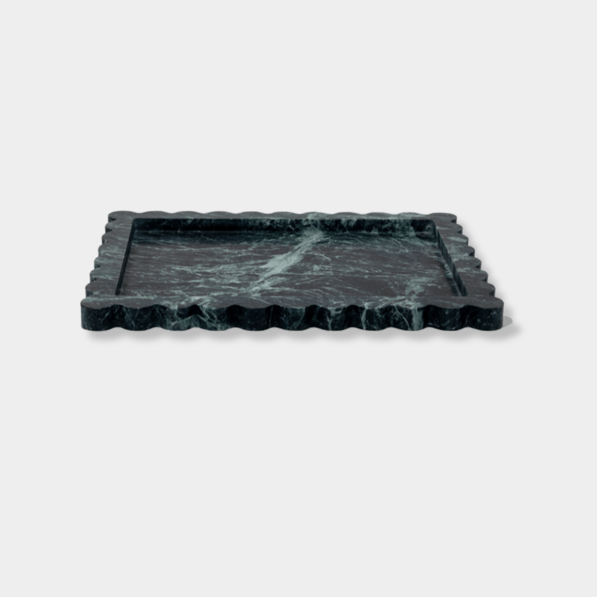 CoTheory Marble Tray large scalloped Verdi Alpi dark green marble serving tray with decorative edges