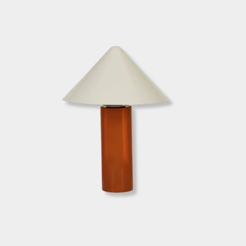 GlobeWest Pinnacle Table Lamp with russet iron base and oyster grey shade, modern compact design for focused lighting.