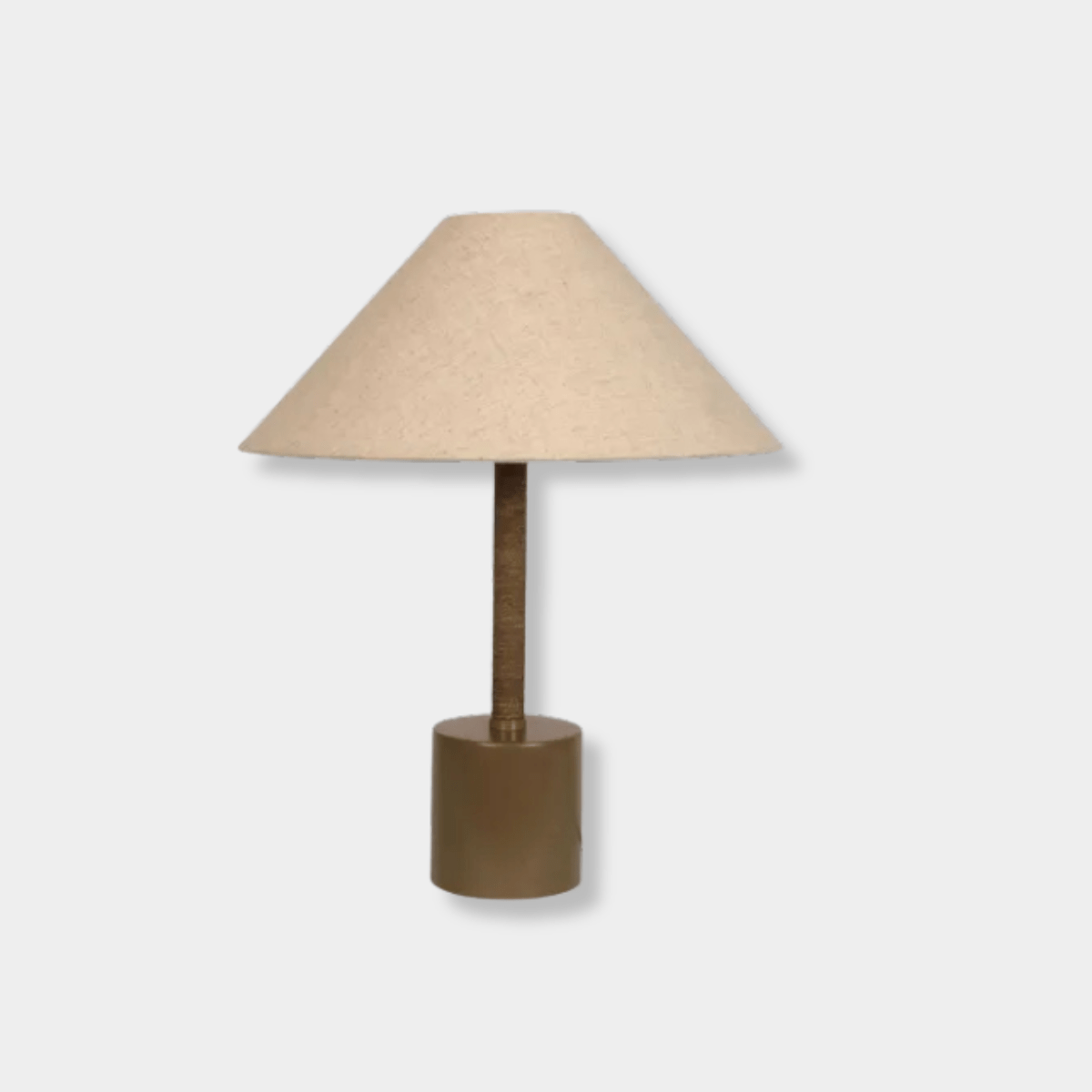 Easton Collins Table Lamp with olive green base and ecru linen shade featuring handcrafted rope detail.