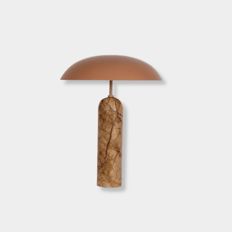 Easton Ellipse Table Lamp with toffee metal shade and Tuscan marble base in warm tones